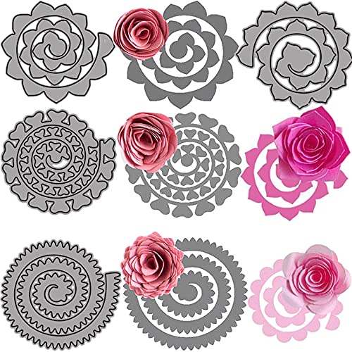 4 Stück 3D Blumen Spirale Metall Stanzformen für Kartenherstellung DIY Scrapbooking Prägeschablone Stanzschablone Stanzschablone Form Kunst Handwerk Scrapbooking Zubehör Handwerk von CYFUN DESIGN