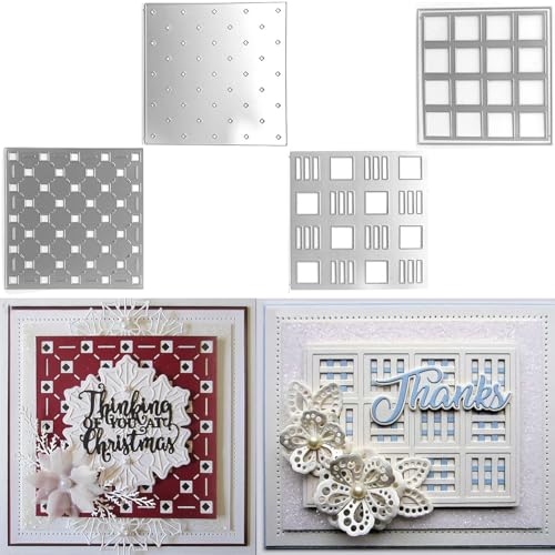 4 quadratische Rahmen-Stanzformen für Kartenherstellung, Raster, rechteckiger Hintergrund, Metall-Stanzformen für Papierbasteln, Handarbeit, Scrapbooking, Prägeschablone, Stanzschablonen, von CYFUN DESIGN