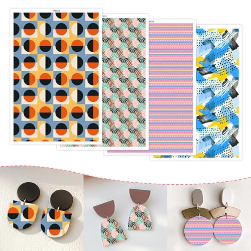 Abstraktes Musterpapier für Polymerton, 4 Designs, 20 Stück, Wassertransferblätter für Polymerton, Kreisstreifen, Tupfen, Polymer-Ton, Transferpapier für Bastelarbeiten, Kunst, Schmuck, Ohrringe, 14 x Abstraktes Musterpapier für Polymerton, 4 Designs, 20 Stück, Wassertransferblätter für Polymerton, Kreisstreifen, Tupfen, Polymer-Ton, Transferpapier für Bastelarbeiten, Kunst, Schmuck, Ohrringe, 14 x von CYFUN DESIGN