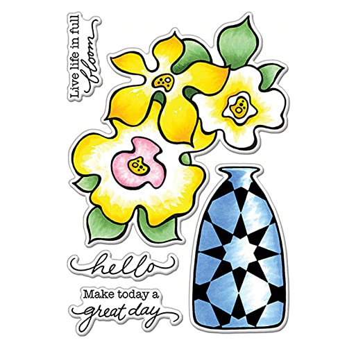 Blumenstempel für Kartenherstellung, Vase, transparente Silikondichtung, Stempel, Stempel für DIY, Scrapbooking, Papierbasteln, Kunsthandwerk, Leben in voller Blüte, Wörter, Satz, transparente von CYFUN DESIGN