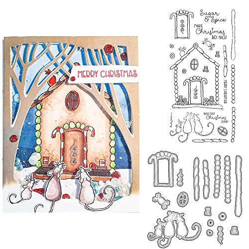 CYFUN DESIGN Weihnachten Schöne Mäuse-Maus-Stanzen und Stempel-Sets für die Kartenherstellung Kreative Tür-Süßigkeit-Metall-Stanzformen und transparente Silikon-Siegelstempel für DIY Scrapbooking von CYFUN DESIGN