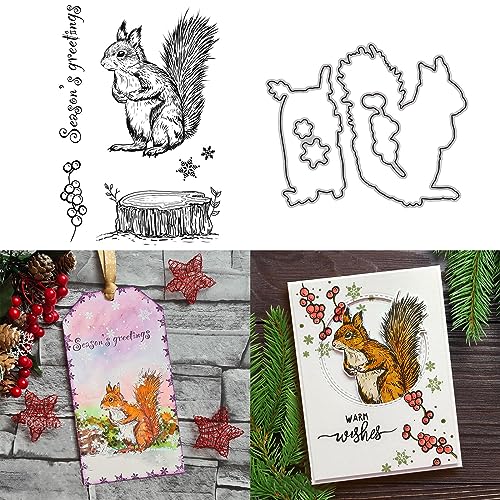 Eichhörnchen Stanzformen und Stempel-Sets für Kartenherstellung DIY Scrapbooking Schneeflocken Jahresgrüße Worte Transparent Silikon Dichtung Stempel für Papier Handwerk Kunst Handwerk Prägung Metall von CYFUN DESIGN