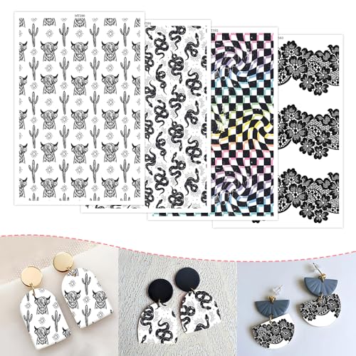 Florales Transferpapier für Polymerton, 4 Designs, 20 Stück, Wassertransferblätter für Polymerton, Rinder und Kakteen, Schlangen, Blumen, Polymer-Ton, Transferpapier für Bastelarbeiten, Kunst, Schmuck Florales Transferpapier für Polymerton, 4 Designs, 20 Stück, Wassertransferblätter für Polymerton, Rinder und Kakteen, Schlangen, Blumen, Polymer-Ton, Transferpapier für Bastelarbeiten, Kunst, Schmuck von CYFUN DESIGN
