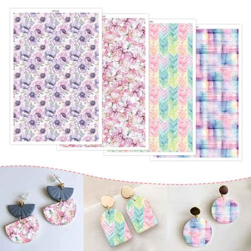 Florales Transferpapier für Polymerton, 4 Designs, 20 Stück, Wassertransferblätter für Polymerton, buntes abstraktes Muster, Polymer-Ton, Transferpapier für Bastelarbeiten, Kunst, Schmuck, Ohrringe Florales Transferpapier für Polymerton, 4 Designs, 20 Stück, Wassertransferblätter für Polymerton, buntes abstraktes Muster, Polymer-Ton, Transferpapier für Bastelarbeiten, Kunst, Schmuck, Ohrringe von CYFUN DESIGN