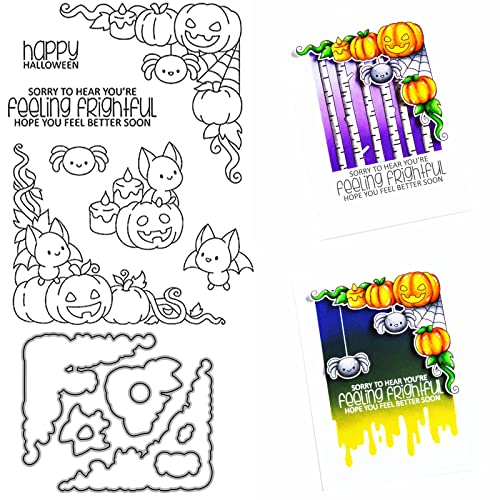 Halloween Kürbis Fliegende Schweine Stanzformen und Stempel-Sets für Kartenherstellung DIY Scrapbooking Halloween Metall Stanzformen Koordinate Silikon Siegel Stempel für Papier Basteln Handarbeit von CYFUN DESIGN