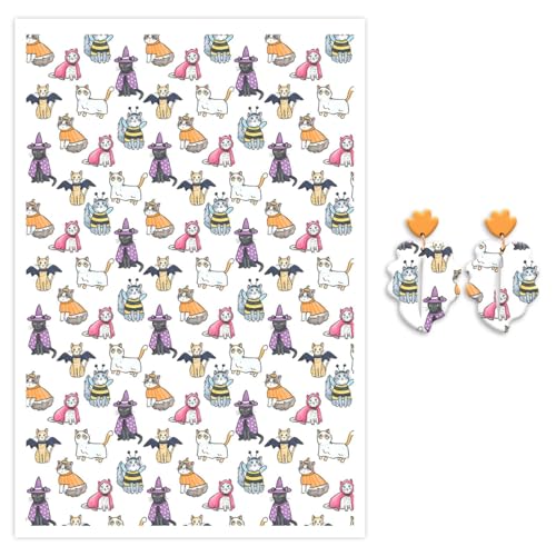 Halloween-Ton-Transferpapier für Polymer-Ton, Halloween-Typ-Katzen, wasserlösliches Transferpapier, Polymer-Ton-Aufkleber für Bastelarbeiten, Schmuck, Ohrringe, 14,8 x 10 cm, 10 Stück Halloween-Ton-Transferpapier für Polymer-Ton, Halloween-Typ-Katzen, wasserlösliches Transferpapier, Polymer-Ton-Aufkleber für Bastelarbeiten, Schmuck, Ohrringe, 14,8 x 10 cm, 10 Stück von CYFUN DESIGN
