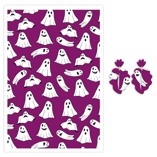 Halloween-Ton-Transferpapier für Polymerton, Geister, wasserlösliches Transferpapier, Polymer-Ton-Aufkleber für Bastelarbeiten, Polymerton, Schmuck, Ohrringe, 14,8 x 10 cm, 10 Stück Halloween-Ton-Transferpapier für Polymerton, Geister, wasserlösliches Transferpapier, Polymer-Ton-Aufkleber für Bastelarbeiten, Polymerton, Schmuck, Ohrringe, 14,8 x 10 cm, 10 Stück von CYFUN DESIGN