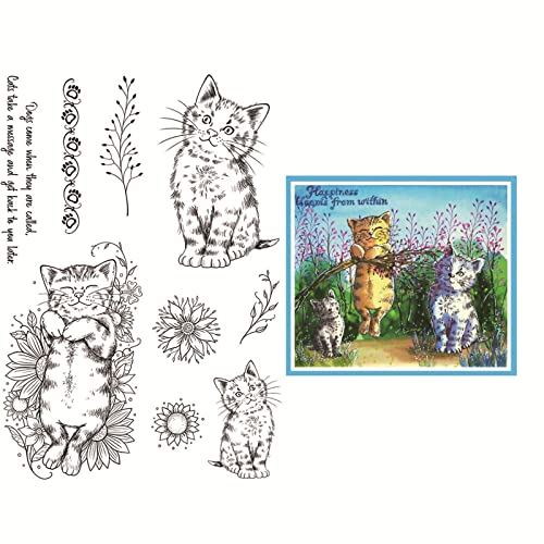 Niedlicher Katzen Stempel für Kartenherstellung Blatt Sonnenblume transparenter Silikon Siegel Stempel für DIY Scrapbooking Papier Basteln Handwerk Scrapbooking Zubehör Hunde kommen wenn sie genannt von CYFUN DESIGN