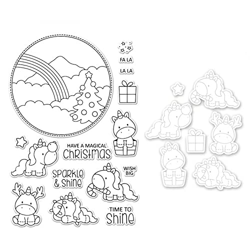 Nilpferd-Weihnachts-Stanzformen und -stempel-Sets für Kartenherstellung, Weihnachtsbäume, Berge, Sterne, transparenter Silikonstempel für DIY, Scrapbooking, Papierbasteln, Kunst, Handwerk, Schablonen, von CYFUN DESIGN