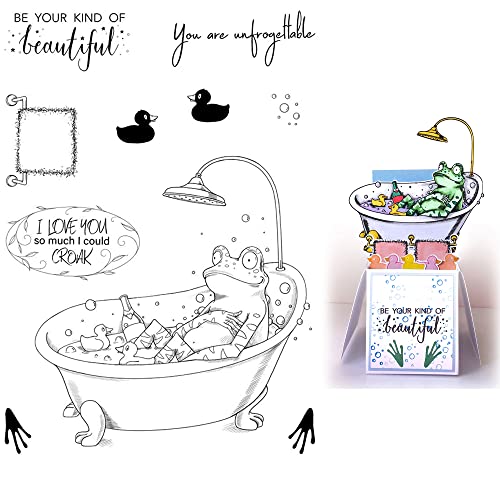 Stempel mit Entenfröschen, liegend in der Badewanne, zur Kartengestaltung "I Love You So Much I Could Croak Words Phrase", transparenter Silikon-Siegelstempel für DIY, Scrapbooking, Papierbasteln, von CYFUN DESIGN