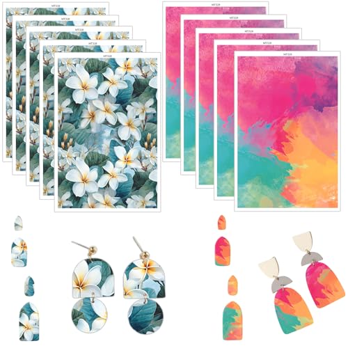 Ton-Transferpapier für Ohrringe, Schmuck, abstraktes Frangipani und buntes Tintenmuster, 2 Designs, Polymer-Ton-Transferpapier, Wasserlösung, Transferpapier für Ton-Ohrringe, Schmuckherstellung, 10 Ton-Transferpapier für Ohrringe, Schmuck, abstraktes Frangipani und buntes Tintenmuster, 2 Designs, Polymer-Ton-Transferpapier, Wasserlösung, Transferpapier für Ton-Ohrringe, Schmuckherstellung, 10 von CYFUN DESIGN