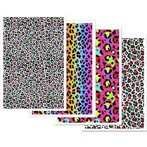 Transferpapier für Ohrringe, Schmuck, 4 bunte Leoparden-Designs, 8 Blatt Polymer-Ton-Transferpapier, wasserlösliche Aufkleberbögen für Ton-Ohrringe, Schmuckherstellung, 14 x 8 cm, 8 Stück Transferpapier für Ohrringe, Schmuck, 4 bunte Leoparden-Designs, 8 Blatt Polymer-Ton-Transferpapier, wasserlösliche Aufkleberbögen für Ton-Ohrringe, Schmuckherstellung, 14 x 8 cm, 8 Stück von CYFUN DESIGN
