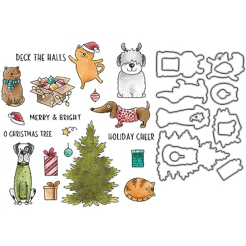 Weihnachts-Tiere, Metall-Stanzformen und Stempel, Sets für Kartenherstellung, DIY, Scrapbooking, Bären, Hunde, Katzen, Weihnachtselemente, Metallstanzformen und transparente Silikonstempel für von CYFUN DESIGN