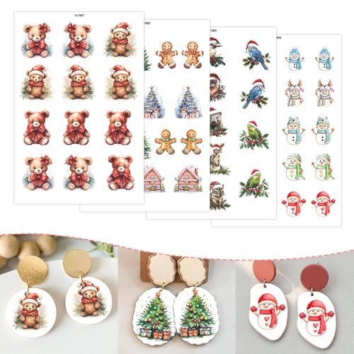 Weihnachts-Transferpapier für Ohrringe und Polymerton, Weihnachtsbären, Bäume, Schneemann, Vögel, wasserlöslich, Transferfolie für Polymerton, DIY, Kunst, Handwerk, Schmuck, Ohrringe, 14 x 8 cm, 20 Weihnachts-Transferpapier für Ohrringe und Polymerton, Weihnachtsbären, Bäume, Schneemann, Vögel, wasserlöslich, Transferfolie für Polymerton, DIY, Kunst, Handwerk, Schmuck, Ohrringe, 14 x 8 cm, 20 von CYFUN DESIGN