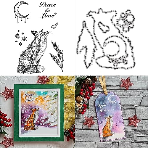 Wolf Schneeflocken Stanzformen und Stempel Sets für Kartenherstellung DIY Scrapbooking Frieden & Liebe Vögel Transparent Silikon Dichtung Stamping Stempel für Papier Handwerk Handwerk Scrapbooking von CYFUN DESIGN