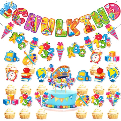 18 Pcs School Schulkind ABC Banner School Decoration, First Day of School Decoration Boy Girl Decoration School Child Decoration, First Day of School Decoration Cupcake Toppers für Schulkind von CYGMRFH