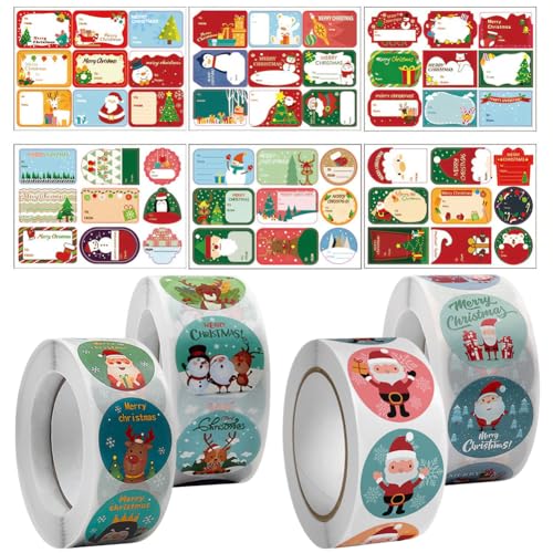 2054 Stück Sticker Weihnachten, Weihnachtsaufkleber Rolle Christmas Stickers Aufkleber Weihnachten Weihnachtsaufkleber Etiketten Rund Geschenkaufkleber Selbstklebend für Weihnachtsdekoration von CYGMRFH