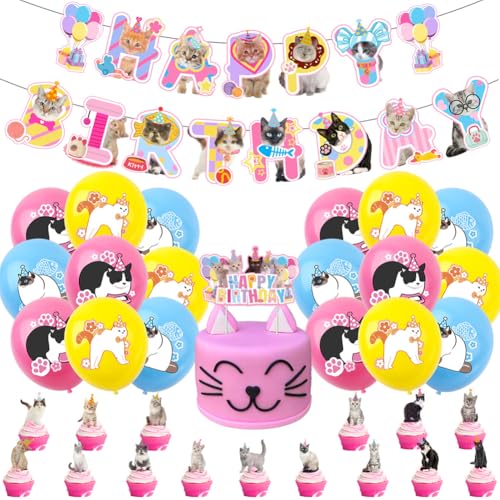 35 Stück Katze Ballon Deko Haustier Katze Theme Partyzubehör Cake Topper Kinder Tier Katze Banner Ballons Kuchen Toppers für Katze Theme Geburtstags Party Dekoration von CYGMRFH