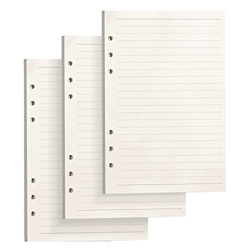 CYH 3 Packungen A5 Liniert Nachfüllpapier, 135 Blätter A5 Papier Blanko Ringbucheinlagen, 6 Löcher Nachfülleinlagen Notizpapier A5 Refill Paper für A5 Notizbuch Skizze Einsätze Tagbuch Malerei von CYH