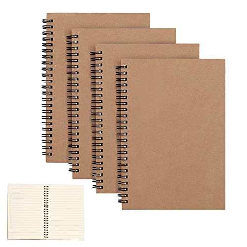 CYH 4 STK Notizbuch A5 Spirale Notizblock, Kraft Cover (100 Seiten/50 Blattt) Skizzenblock Tagebuch Skizzenbuch Classic Schreibblock Zeichenblock Sketchbook Notepad, für Reisen Schule - Liniert von CYH