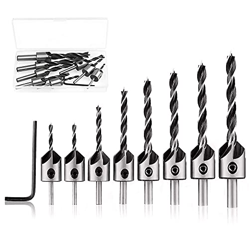 CYH Senker Bohrer Set - 8 Stück Senkbohrer mit Aufstecksenker - HSS 5 Flute Bohrer Senker Screwdriver Reibahle für Holzverarbeitung Kunststoff - 3-10mm von CYH