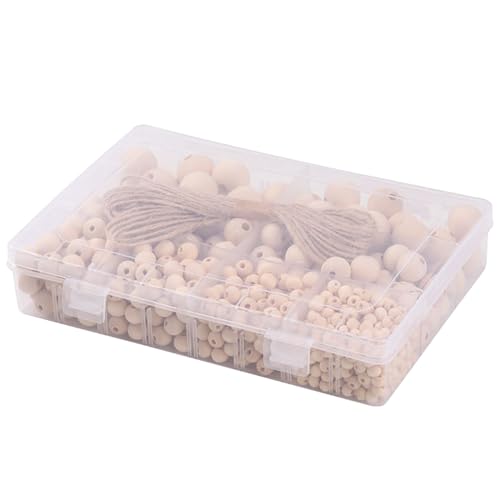 485 Stück Natürliche Holzperlen Set Gemischte Größe Perlen in Aufbewahrungsbox Multifunktionale Runde Perlen für Bastler Enthusiasten von CYILPR