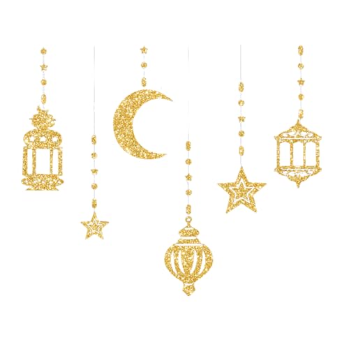 CYILPR 6 Stück Girlanden Eid Dekorationen Glitzernde Sterne Mond Lampe Hängende Luftschlangen Muslime Partyzubehör von CYILPR