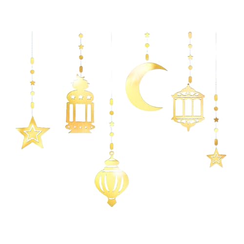 CYILPR 6 Stück Girlanden Eid Dekorationen Glitzernde Sterne Mond Lampe Hängende Luftschlangen Muslime Partyzubehör von CYILPR