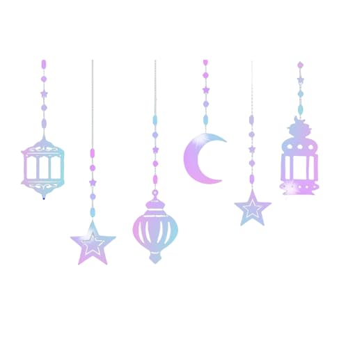 CYILPR 6 Stück Girlanden Eid Dekorationen Glitzernde Sterne Mond Lampe Hängende Luftschlangen Muslime Partyzubehör von CYILPR