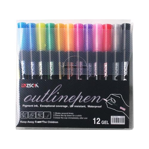 CYILPR Marker, Textmarker, 12 Stück, verschiedene Farben, bunte Konturenstifte, Glitzerstifte für Kinder, Doppel-Linien-Konturenstifte für Kunst und Handwerk von CYILPR