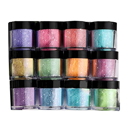 CYILPR Perlglanz-Pulver, 12 Farben, superfeines Glitzerpulver, Pailletten für Diamanten, Formfüllung, Kosmetik, Nagelkunst, Dekor-Pulver für Frauen von CYILPR