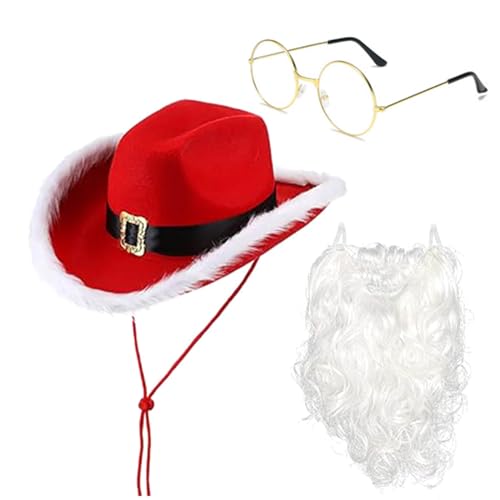 CYILPR Weihnachtskostüm-Zubehör, Weihnachtsmann-Mütze, weißer Bart und Brille, Set, Weihnachtsmann, Cosplay, Kostüm, Festival, Partyzubehör von CYILPR