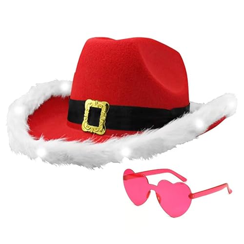 CYILPR Weihnachtsmütze, beleuchtete Westernhut, Brille für Frauen und Mädchen, Krempe, Weihnachtsmannmütze, Weihnachtsfeier, Cosplay-Requisiten von CYILPR