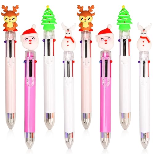 CYIOU 12 Stücke Weihnachts Kugelschreiber 6-in-1 Weihnachtsbunte Kugelschreiber Schneemann Santa Reindeer Weihnachtsbaum Weihnachten Stifte für Schule Büro Familie Schreibwaren(0.7mm) von CYIOU