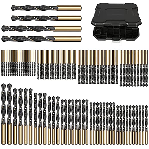 CYLBAQ 99-teiliges Titan Spiralbohrer Set, Titan HSS Bohrer Set 1.5/2.5/3/3.2/3.5/4/8/10mm Metallbohrer Holzbohrer Split Point Handbohrmaschine Bohrersets Stahlbohrer Werkzeuge für Holz von CYLBAQ