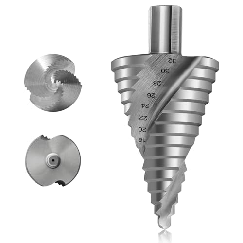 CYLBAQ Stufenbohrer, Kegelbohrer Metall Stufenbohrer HSS Ø 4-32mm Kegelbohrer für Edelstahl, Metall, Holz, Kunststoff, Universelle Dreieckiger Schaft 10mm, 15 Stufen Konusbohrer von CYLBAQ