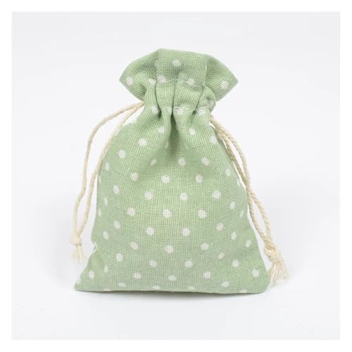 CYMMIYT Jutesäckchen 10 Stück Jutebeutel mit Punktmuster, Baumwollbeutel, Kordelzug, Weihnachtsbeutel, Verpackungsbeutel, Hochzeit, Partybeutel, 10 x 14 cm(Light Green Dot) von CYMMIYT