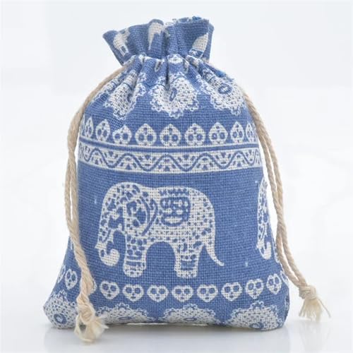 CYMMIYT Jutesäckchen 10 stücke Rote Rose Druck Baumwolle Leinen Tasche Hochzeit Süßigkeiten Kordelzug Tasche Reise Kleine Objekt Lagerung Tasche Weihnachten Tasche(Blue Elephant) von CYMMIYT