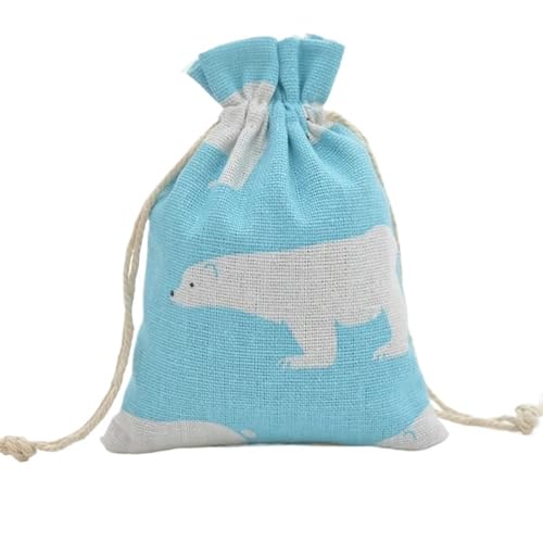 CYMMIYT Jutesäckchen 10 stücke Rote Rose Druck Baumwolle Leinen Tasche Hochzeit Süßigkeiten Kordelzug Tasche Reise Kleine Objekt Lagerung Tasche Weihnachten Tasche(Blue White Bear) von CYMMIYT