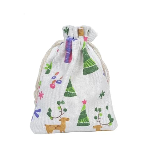 CYMMIYT Jutesäckchen 10 stücke Rote Rose Druck Baumwolle Leinen Tasche Hochzeit Süßigkeiten Kordelzug Tasche Reise Kleine Objekt Lagerung Tasche Weihnachten Tasche(Christmas Deer) von CYMMIYT