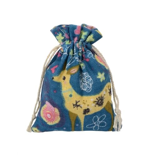 CYMMIYT Jutesäckchen 10 stücke Rote Rose Druck Baumwolle Leinen Tasche Hochzeit Süßigkeiten Kordelzug Tasche Reise Kleine Objekt Lagerung Tasche Weihnachten Tasche(Peacock Blue Deer) von CYMMIYT