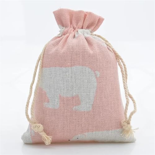 CYMMIYT Jutesäckchen 10 stücke Rote Rose Druck Baumwolle Leinen Tasche Hochzeit Süßigkeiten Kordelzug Tasche Reise Kleine Objekt Lagerung Tasche Weihnachten Tasche(Pink White Bear) von CYMMIYT