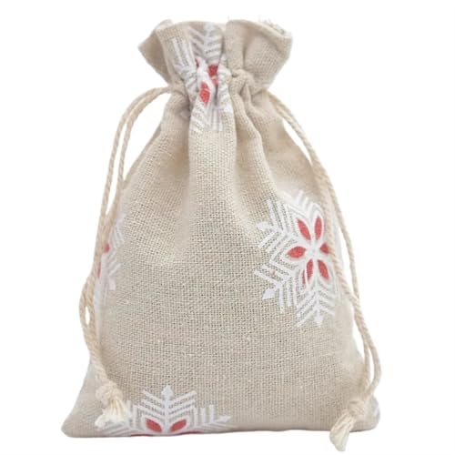 CYMMIYT Jutesäckchen 10 stücke Rote Rose Druck Baumwolle Leinen Tasche Hochzeit Süßigkeiten Kordelzug Tasche Reise Kleine Objekt Lagerung Tasche Weihnachten Tasche(Snowflake) von CYMMIYT