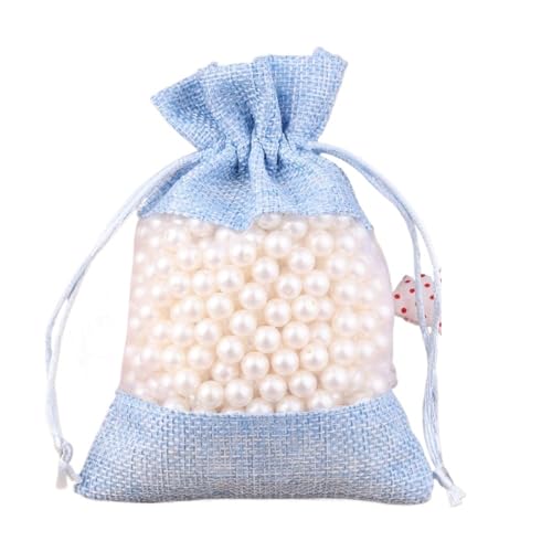 CYMMIYT Jutesäckchen 5/10 stücke Kordelzug Organza Beutel Natürliche Sackleinen Beutel Kombination Flachs Schmuck Verpackung Hochzeit Party Süßigkeiten Taschen(Blue,10X14CM_10PCS) von CYMMIYT