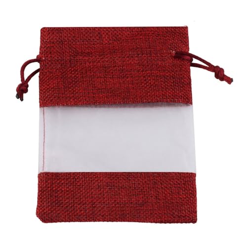 CYMMIYT Jutesäckchen 5/10 stücke Kordelzug Organza Beutel Natürliche Sackleinen Beutel Kombination Flachs Schmuck Verpackung Hochzeit Party Süßigkeiten Taschen(Wine red,10X14CM_10PCS) von CYMMIYT