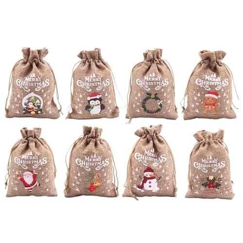 CYMMIYT Jutesäckchen Leinenbeutel mit Kordelzug, Weihnachtssüßigkeiten, Snack-Verpackungsbeutel, Sackleinen, Armband, Schmuck, Aufbewahrungsbeutel, Weihnachtsdekoration(A-Medium,10 PCS) von CYMMIYT