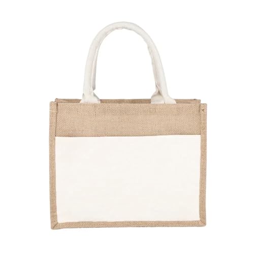 CYMMIYT Jutesäckchen Schlichte Leinen-Umhängetasche, florales Buchstaben-Druckmuster, gelbes Leinen-Sackleinen-Imitat, Pendler-Handtasche, Damen-Einkaufstasche(White) von CYMMIYT