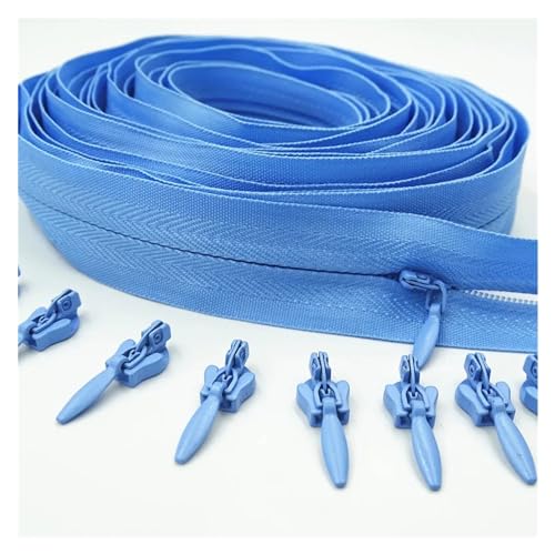 CYMMIYT Reißverschluss 3# 5/10/20 Meter mit 10/20/30 Schieber unsichtbarer Nylon-Reißverschluss for Kleidung, Handtaschen, 20 Farben universal(Light Blue,5 Meters 10 Slider_3#) von CYMMIYT