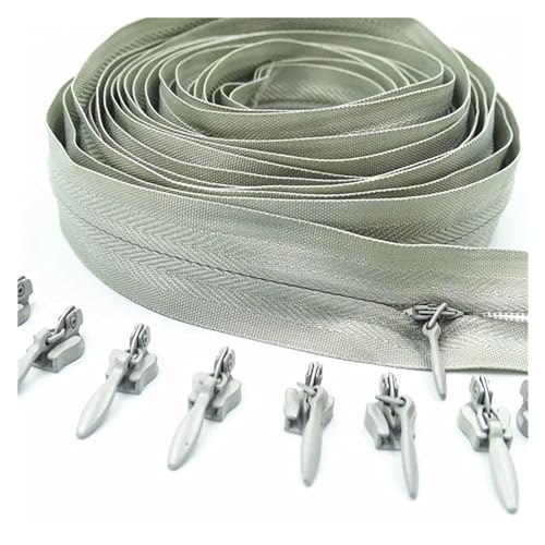 CYMMIYT Reißverschluss 3# 5/10/20 Meter mit 10/20/30 Schieber unsichtbarer Nylon-Reißverschluss for Kleidung, Handtaschen, 20 Farben universal(Light Grey,5 Meters 10 Slider_3#) von CYMMIYT