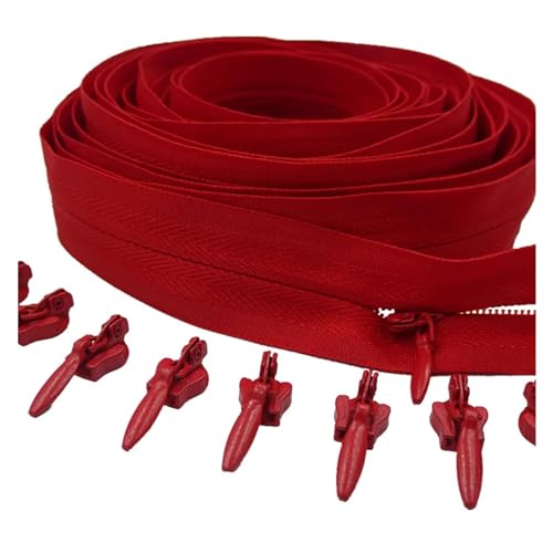 CYMMIYT Reißverschluss 3# 5/10/20 Meter mit 10/20/30 Schieber unsichtbarer Nylon-Reißverschluss for Kleidung, Handtaschen, 20 Farben universal(Red,5 Meters 10 Slider_3#) von CYMMIYT